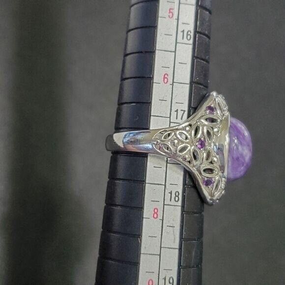 Lorenzo white gold charoite & amethyst ring - Picture 7 of 8